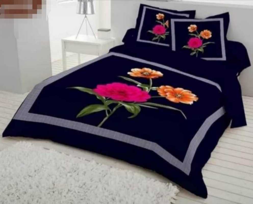 Flower design King Size Bed Sheet Navi Blue Color at Best Price in BD